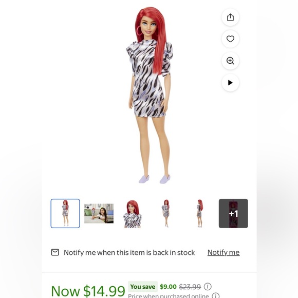 Barbie with Pink Hair and Zebra Dress # 168 - Picture 4 of 5